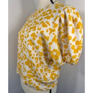 Mother Superior Yellow Leopard Top Puff Sleeve Sweatshirt Animal Print Shirt M
